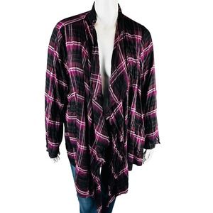 Lane Bryant Womans Sz 22/24 Open Front Topper Long Sleeve Plaid Maroon